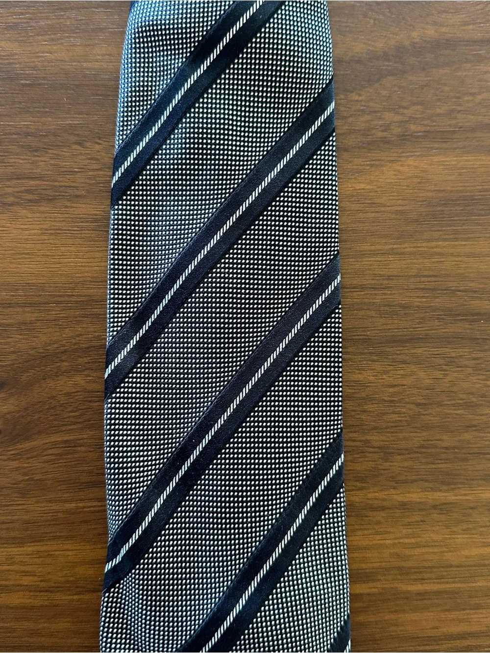 Ermenegildo Zegna Black and White Diagonal Stripe Silk Tie